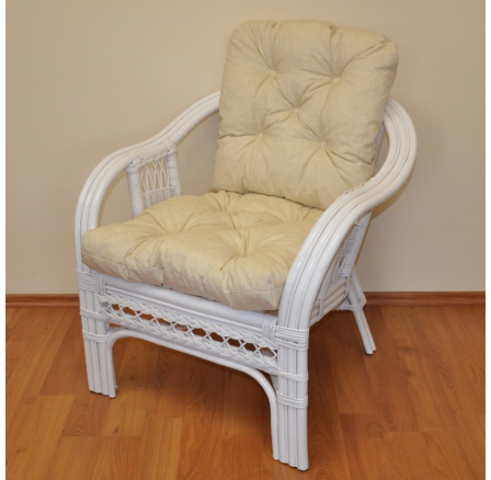 Ratanové křeslo Rio De Janeiro bílé - polstr béžový melír Ratanové křeslo Rio De Janeiro bílé - polstr béžový melír