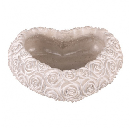 Obal na květiny - srdce s růžemi, beton, šedý Obal na květiny - srdce s růžemi, beton, šedý