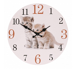 Hodiny nástěnné - pr. 34 cm, MDF, zvídavá koťata