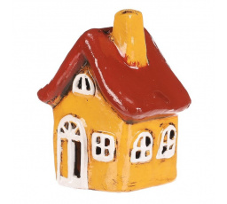 Domeček keramický - LED osvětlení, žlutý s červenou střechou