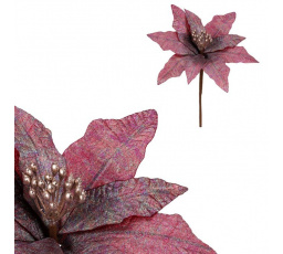 Vánoční růže - umělý květ na stonku, fialová se třpytkami