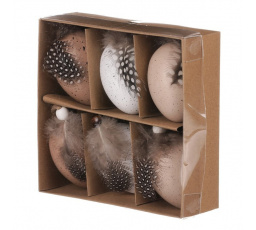 Vajíčka s pírkem - 6cm, plast, mix barev, cena za balení (6 ks)