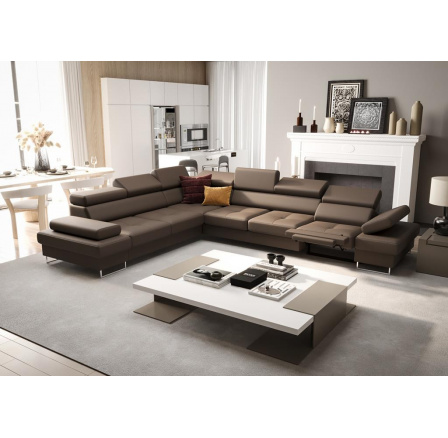 Rohová Kožená sedací souprava s funkcí spaní a relaxace GALAXY MAX 350x280 cm - hnědá , levá Rohová Kožená sedací souprava s funkcí spaní a relaxace GALAXY MAX 350x280 cm - hnědá , levá