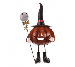 Dýně strašidelná na nohou - kovová dekorace, oranžová