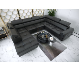 Rohová sedací souprava ORION MAX I s funkcí spaní 225X350X255 cm přírodní kůže - černá kůže, Pravá strana