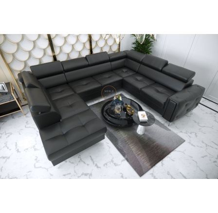 Rohová sedací souprava ORION MAX I s funkcí spaní 225X350X255 cm přírodní kůže - černá kůže, Pravá strana Rohová sedací souprava ORION MAX I s funkcí spaní 225X350X255 cm přírodní kůže - černá kůže, Pravá strana