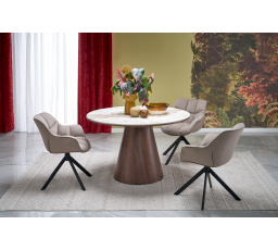 ARANI kulatý stůl, béžový mramor / ořechový