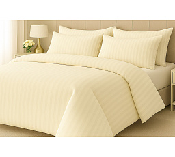 Hotelové povlečení 140x220, 70x90cm Atlas gradl smetanový - česaný 145g/m2, proužek 2cm hotelový uzávěr