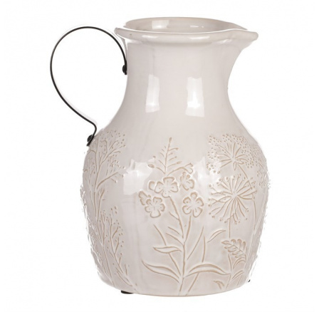 Váza keramická - džbánek, květinový vzor, barva béžová