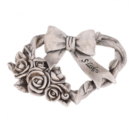 Srdce se stuhou a mašlí - pietní, polyresin, šedá