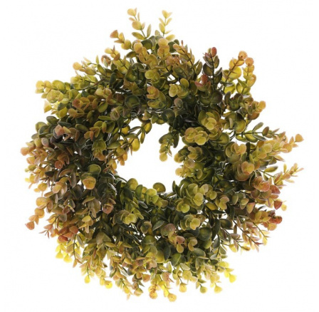 Věnec umělý - pr. 30 cm, eukalyptus, barva zeleno-hnědá