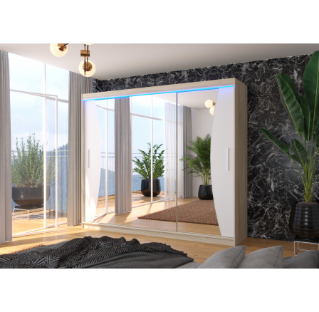 Posuvná skříň se zrcadlem a LED osvětlením DIEGO 250 Sonoma+White