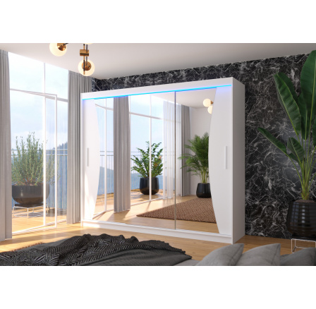 Posuvná skříň se zrcadlem a LED osvětlením DIEGO 250 Bílá+Bílá