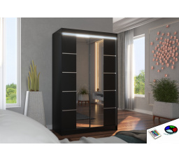 Posuvná skříň se zrcadlem a LED osvětlením GENUA 120 Černá+Černá
