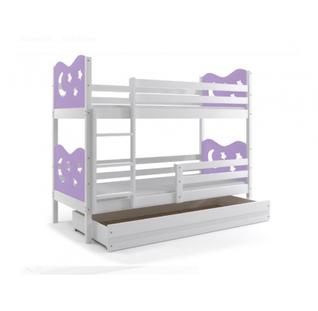 Postel z masivu pro 2 děti MAX 2 - Bílá/Fialová Postel z masivu pro 2 děti MAX 2 - Bílá/Fialová
