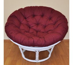 Ratanový papasan 100 cm bílý, polstr vínový