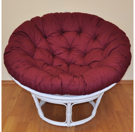 Ratanový papasan 100 cm bílý, polstr vínový