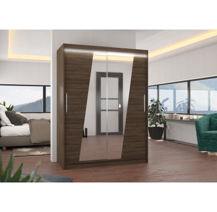 Posuvná skříň se zrcadlem a LED osvětlením BOLTON 150 Choco+Choco