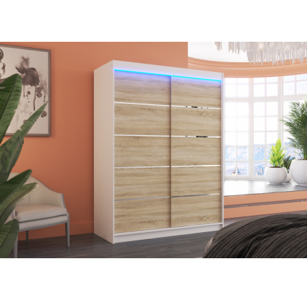 Posuvná skříň s LED osvětlením LUFT 150 Bílá+Sonoma
