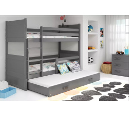 Dětská patrová postel RICO 3 s přistýlkou 80x160 cm, bez matrací, Grafit/Grafit