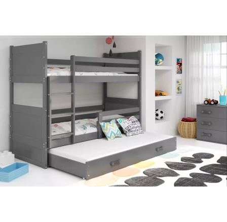 Dětská patrová postel RICO 3 s přistýlkou 80x160 cm, bez matrací, Grafit/Grafit
