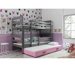 Dětská patrová postel ERYK 3 s přistýlkou 80x190 cm, včetně matrací, Grafit/Růžová