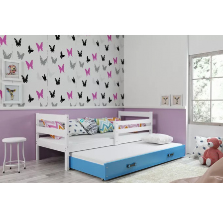Dětská postel ERYK s přistýlkou 90x200 cm, včetně matrací, Bílá/Modrá
