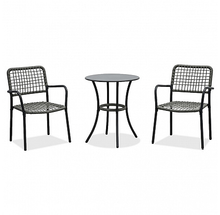 Balkónový set, kov, polyratan, šedá, AZ-L1103 GREY