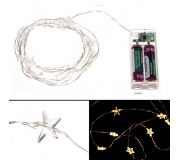 Řetěz s LED světýlky - časovač, hvězdičky, teplá žlutá barva, 2 m/20 LED