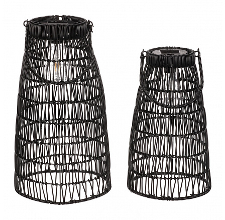 Lucerna - umělý ratan, kónická, LED osvětl., černá, cena za sadu 2 ks Lucerna - umělý ratan, kónická, LED osvětl., černá, cena za sadu 2 ks