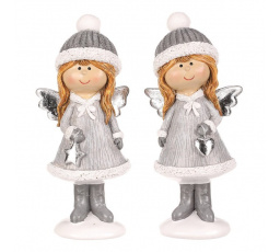 Dívka - polyresin, šedý obleček a čepka, mix 2 druhů, cena za 1 ks