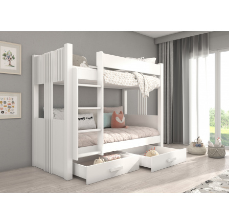 Dvoulůžková patrová postel s matracemi ARTA 180x80 Bílá+Bílá