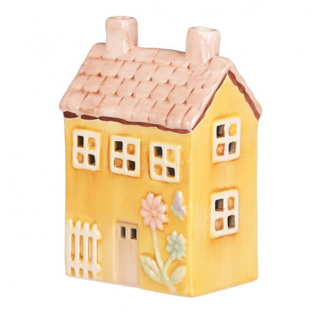 Domeček keramický - LED osvětlení, jarní styl, žlutý