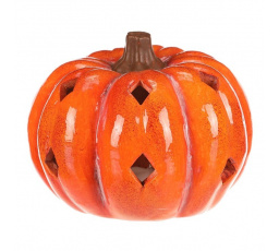 Dýně s otvory - keramika, LED osvětlení, oranžová