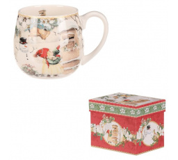 Hrnek malovaný v dárkové dóze - zimní motiv, porcelán, barevný
