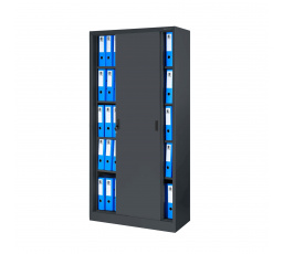 Kancelářská kovová skříň s posuvnými dveřmi KUBA, 900 x 1850 x 400 mm, antracitová