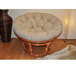 Ratanový papasan 115 cm hnědý - polstr světle béžový melír