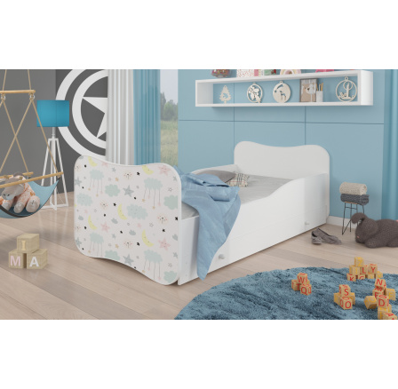 Dětská postel GONZALO s matrací a šuplíkem, 140x70 cm, Bílá/Galaxy