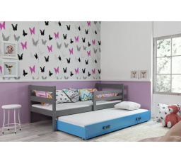 Dětská postel ERYK s přistýlkou 90x200 cm, včetně matrací, Grafit/Modrá