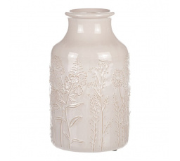 Váza keramická - zúžené hrdlo, květinový motiv, barva béžová