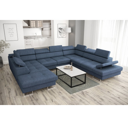 Rohová sedací souprava GALAXY MAX I s funkcí spaní 280x350x225 - modrá, pravá
