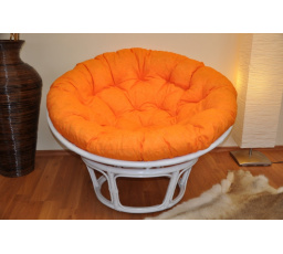 Ratanový papasan 115 cm bílý - polstr oranžový melír