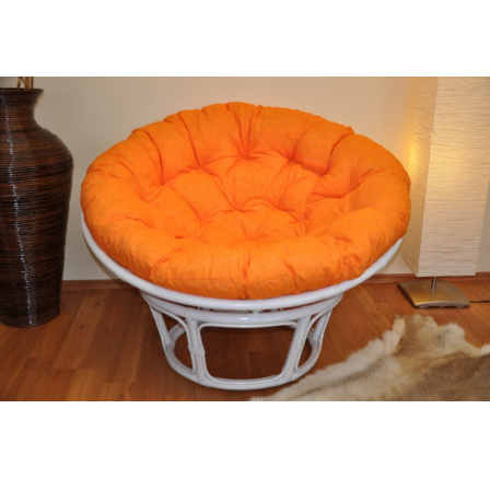 Ratanový papasan 115 cm bílý - polstr oranžový melír