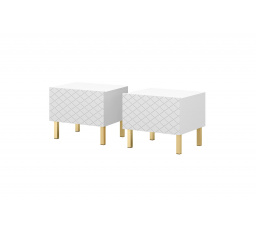 Sada nočních stolků Scalia II 50 1SZ, bílý mat / zlaté nohy