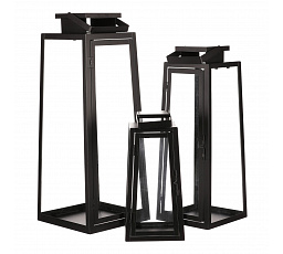 Lucerna kovová - čtyřboká, černá, cena za sadu 3 ks