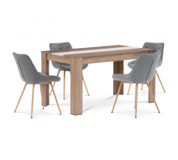 Jídelní set 1+4, stůl 138x80cm, MDF dub sonoma, židle šedá látka, dekor dub