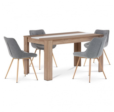 Jídelní set 1+4, stůl 138x80cm, MDF dub sonoma, židle šedá látka, dekor dub