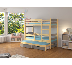 Třílůžková patrová postel s matracemi KARLO Pine+Gray