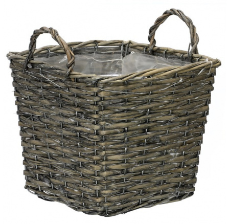 Košík proutěný - obal na květiny, hranatý, šedý