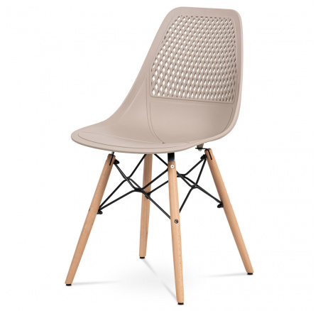 Jídelní židle - cappuccino plast, masiv buk, přírodní odstín, kov černý matný la Jídelní židle - cappuccino plast, masiv buk, přírodní odstín, kov černý matný la